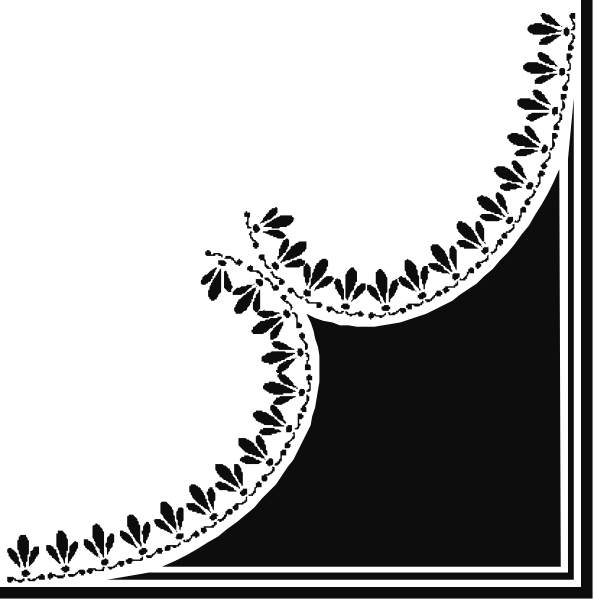 The black and white illustration shows a decorative border with floral patterns at each corner of an open book page that has no text on it.