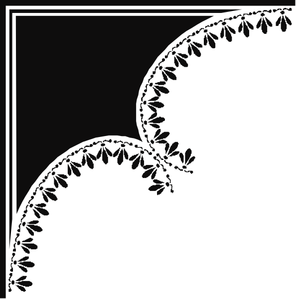 The black and white illustration shows a decorative border with intricate patterns resembling lacework at its center on what appears to be an invitation card background.
