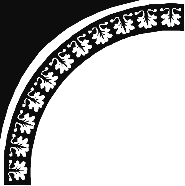 The black silhouette of a decorative arch with intricate patterns on its sides against an empty background.