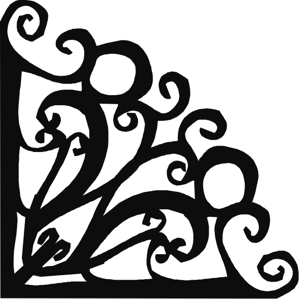The black and white silhouette of a tree with intricate designs on its branches against an empty background.