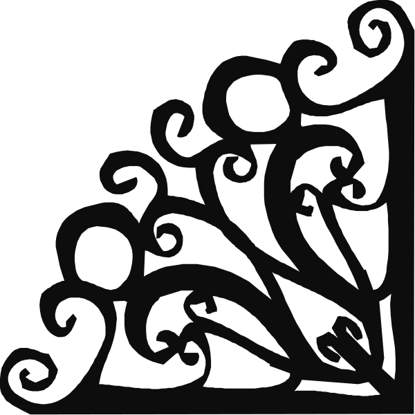 The black and white silhouette of a stylized tree with swirling patterns on its branches against an unseen background.