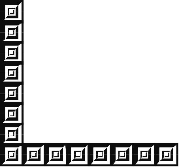 The image shows a black square with an intricate pattern of lines forming geometric shapes around its edges within what appears to be a larger frame that has a similar design but is less detailed than the central shape.