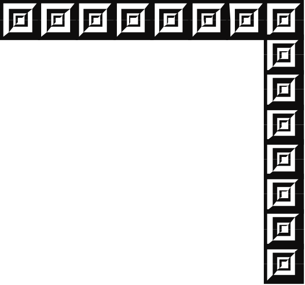 The image shows a black square with an intricate border of white lines forming geometric shapes within it on what appears to be a dark background.