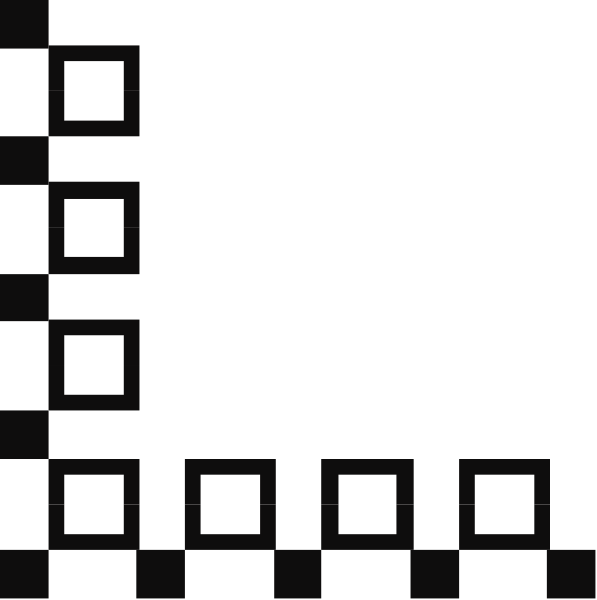 The image shows a black checkered background with white squares of varying sizes on it.