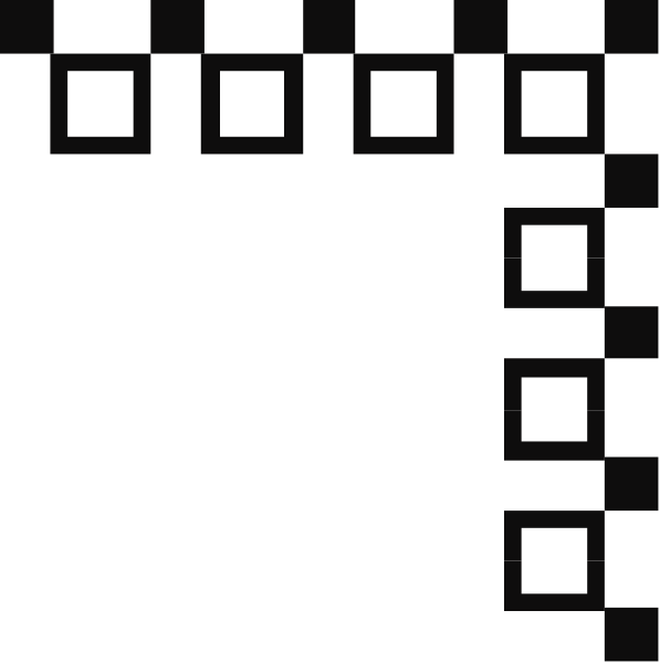 The image shows a black square with white checkers on it against an even darker background.