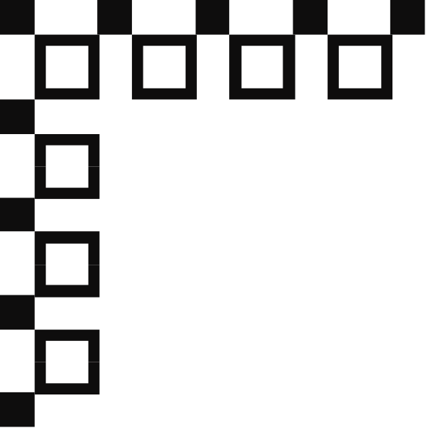 The image shows a black checkered background with white squares of different sizes forming an abstract pattern on both sides; there is no text present in this clip-art graphic.