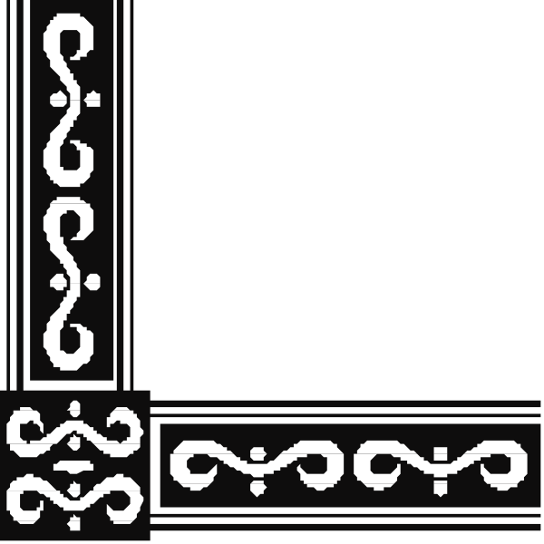 The image shows a black and white stylized decorative border with intricate patterns resembling scrollwork on either side of what appears to be an empty space in between them.