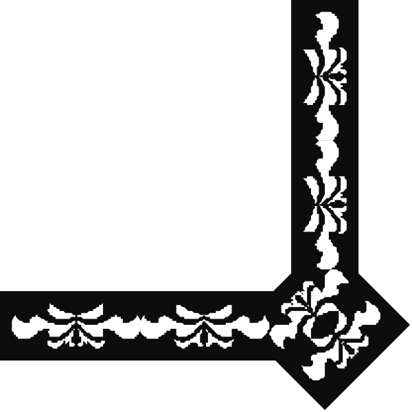 The black and white photo shows a decorative border with intricate designs resembling lacework at its center against an empty background.