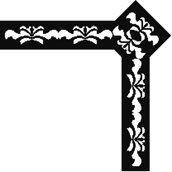 The black and white illustration shows a decorative border with intricate patterns resembling lacework on either side of an empty space in between them.