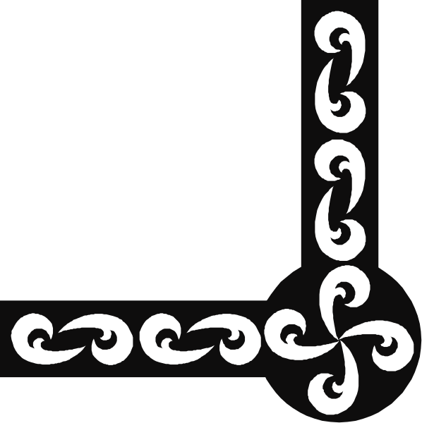 The black and white design features a stylized swirl pattern with an intricate knot at its center on what appears to be a dark background.