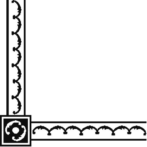 The image shows a black and white pixelated representation of an interior space with decorative elements such as molding around windows and doors, which suggests it could be from a classic video game.