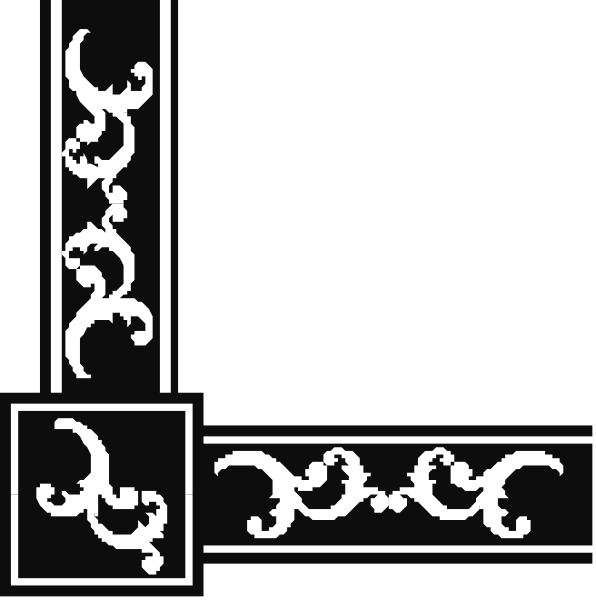 The image shows a black background with white decorative elements that resemble stylized leaves on either side of what appears to be an abstract design in between them at the bottom center.