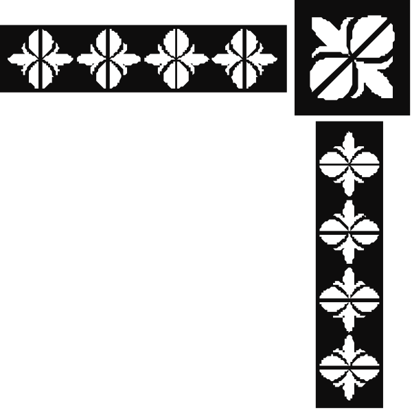 The image shows a black and white pattern of decorative elements resembling snowflakes arranged vertically along both sides with an empty space in between on what appears to be a dark background.
