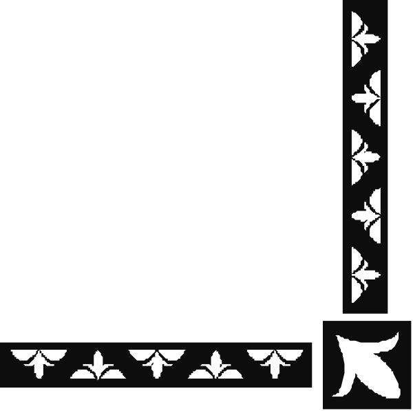 The image shows a black background with white decorative elements that resemble stylized leaves on either side of what appears to be an empty space in between them.