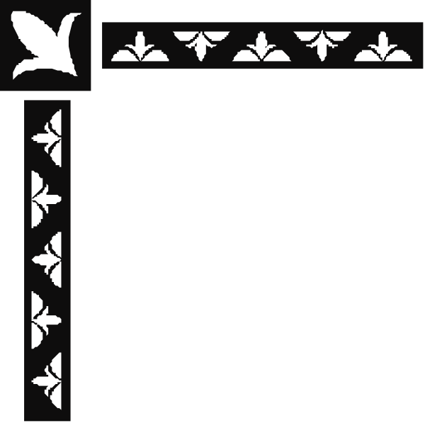The black and white photo shows a decorative border with intricate patterns that include leaves and possibly floral designs on either side of an empty space in between them.