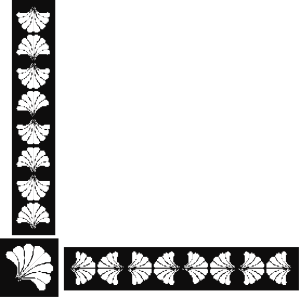 The image shows a black square with white decorative elements resembling leaves on its sides forming an intricate border around it.