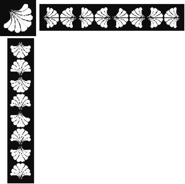 The image displays a collection of black and white decorative elements that resemble leaves arranged around an empty space with dashed lines indicating where to place them for design purposes.