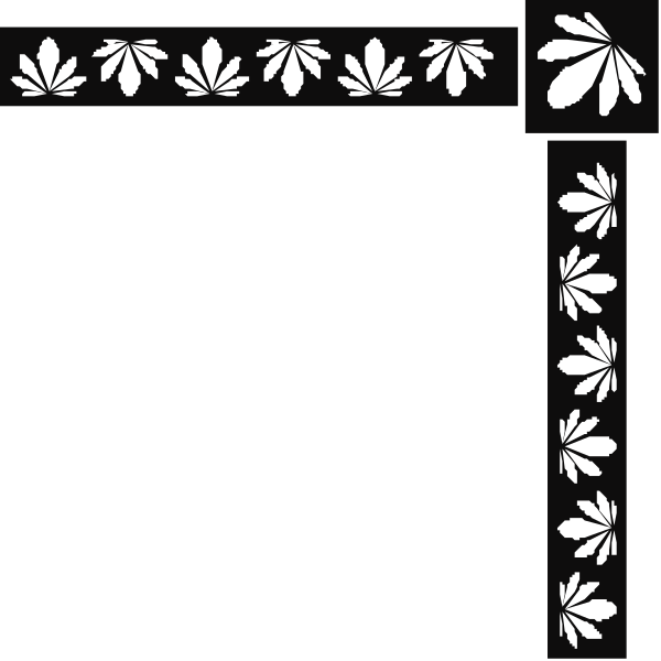 The black background has a white border with floral designs on it at each corner of an empty rectangle space.