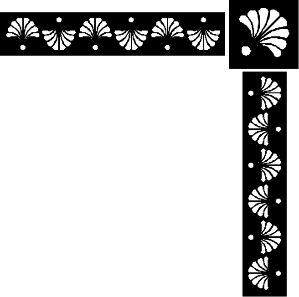 The black and white clip-art shows a decorative border with floral patterns on either side of an empty space that is framed by two borders featuring small dots along their edges.