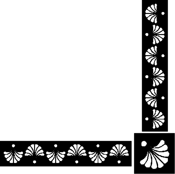 The black and white image shows a decorative border with intricate patterns resembling lacework at its top edge against an empty background.