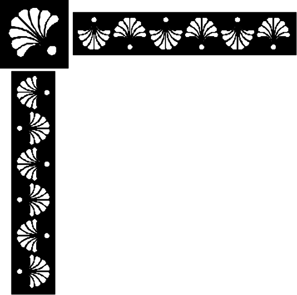 The black background features a white border with decorative elements such as flowers at each corner of an empty rectangle that is centrally placed in the image.