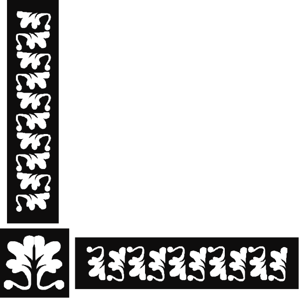 The black and white illustration features a decorative border with floral patterns on either side of an empty space that is framed by two vertical lines at top and bottom.