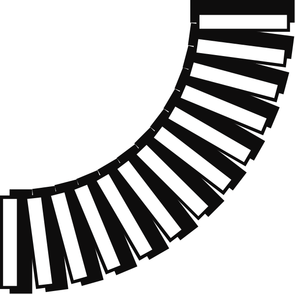 The black and white logo of a company with its initials "DK" prominently displayed atop an abstract design that resembles musical notes on a staff line.