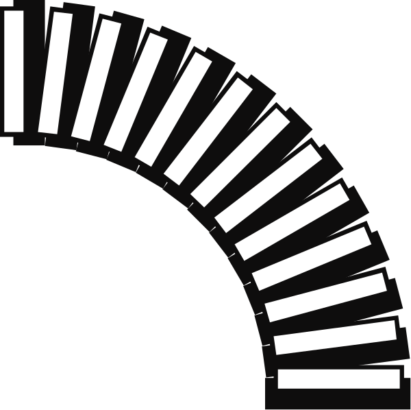 The black and white silhouette of a carousel with alternating dark and light stripes around it.