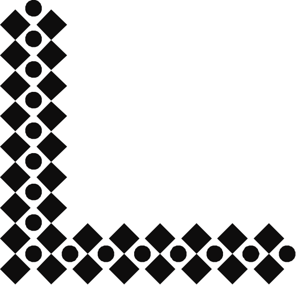 The image shows a black square with white dots arranged around its edges forming an intricate pattern that resembles lacework on fabric.