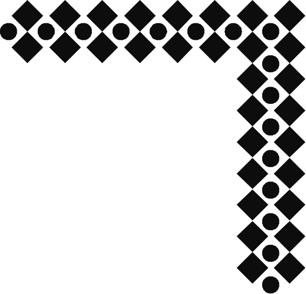 The image shows a black square with white dots forming an intricate pattern around its edges within what appears to be a larger diamond-shaped border that has more complex patterns of circles and lines in shades of gray, creating a decorative frame effect on both sides.