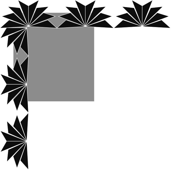 The black and white illustration shows a simple geometric design with shapes such as rectangles and triangular patterns forming an abstract pattern on either side of what appears to be a central blank space that could represent paper being folded, cut out, or taped together in various ways due to its multiple angles and lines.