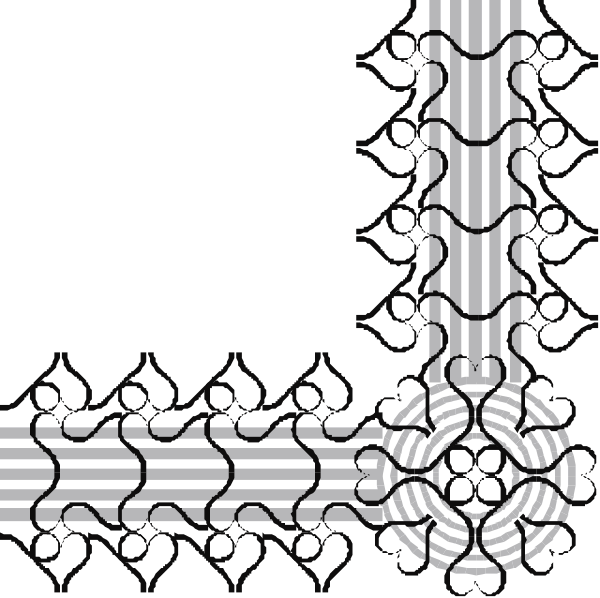 The black and white illustration shows a stylized architectural design with intricate patterns resembling Islamic geometric motifs on what appears to be an archway within a larger frame that could represent a window, possibly part of a decorative border for wallpaper or fabric pattern.