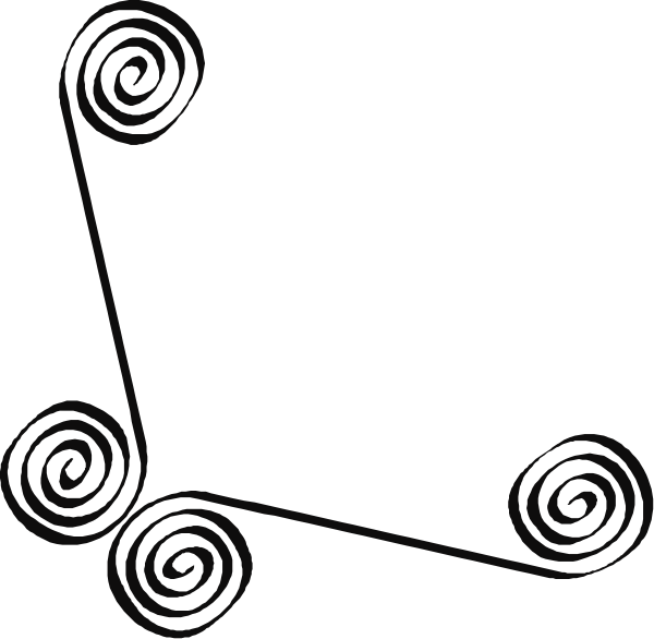 The black background features a white swirl pattern with two intersecting lines forming an X shape at its center.