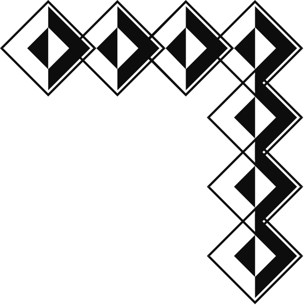 The image shows a black background with white geometric shapes resembling stylized letters forming an abstract pattern that could be interpreted as text in another language.