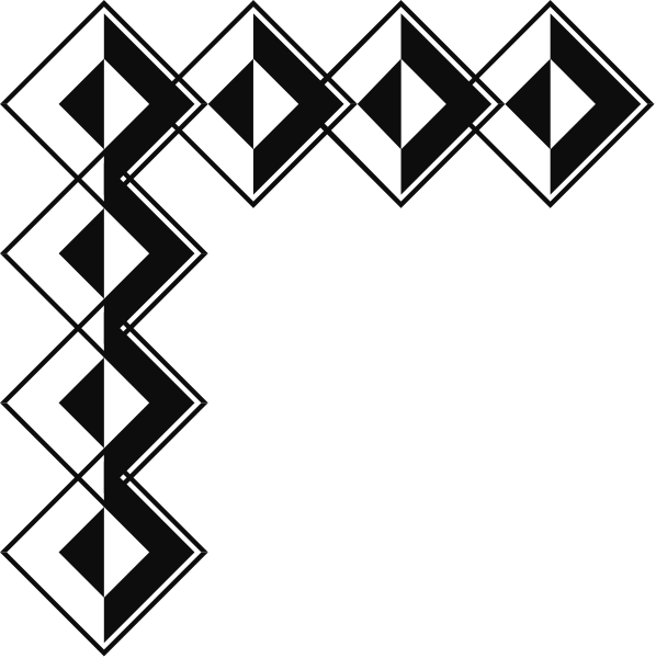 The image shows a black background with white geometric shapes resembling musical notes arranged vertically on both sides of an empty space in between them.