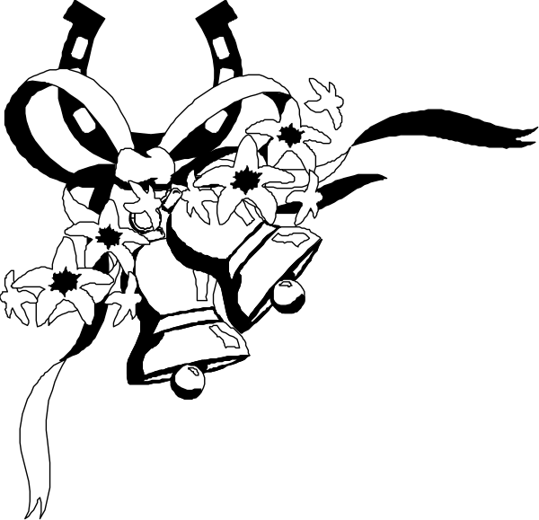 The black and white silhouette of a character with wings flying above another figure that appears to be holding an object resembling flowers in its hands against a dark background.