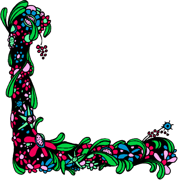 The image shows a stylized illustration of an alphabet letter 'L' with decorative elements resembling plants around it in two different states: one where only part is visible (top) and another showing its full form at bottom, both set against white backgrounds.
