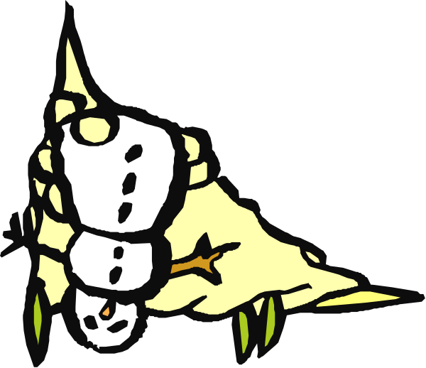 The image shows a cartoon of an upside down snowman with googly eyes on its head next to what appears to be a dinosaur-like creature in midair against a black background.