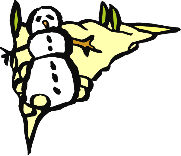 The cartoon shows a snowman standing on top of an iceberg with water below it; there is no text present in this image.