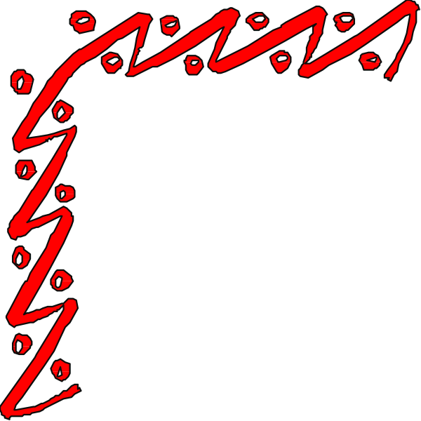 The image shows a red abstract design with jagged lines that resemble teeth on either side of an empty space where text is missing.