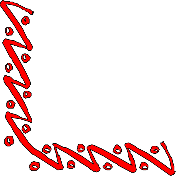 The image shows a black background with red scribbles that resemble stylized waves or patterns forming an abstract design on both sides of what appears to be a blank space in the center.