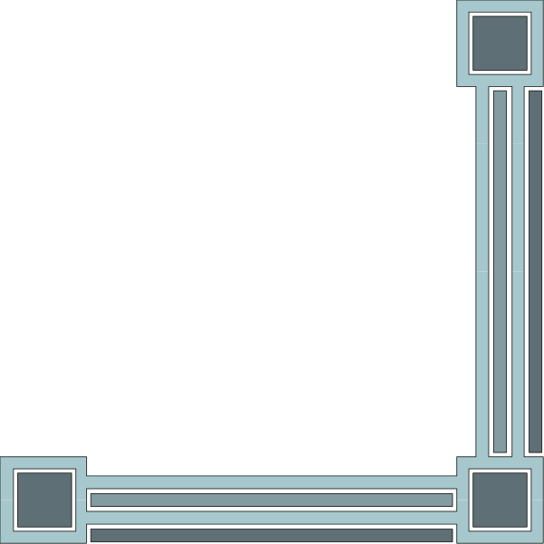 The image shows a simple blue floor plan with white lines representing walls on which there is an open doorway leading to another room that has two doors at its end.