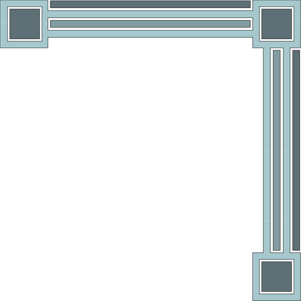 The image shows a simple blue line drawing of an abstract geometric structure with four rectangles connected by straight lines forming two vertical columns on either side of what appears to be a horizontal bar in between them at the bottom, all set against a black background.
