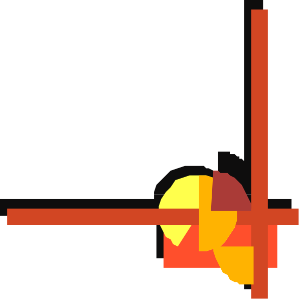 The image shows a simple graphic with two overlapping circles forming an X shape against a black background.