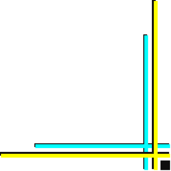 The image shows a simple geometric shape resembling an 'x' with four lines forming two right angles against a black background.