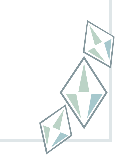 The image shows a series of three white diamond shapes with blue outlines that appear to be falling downwards from top left to bottom right against a black background.