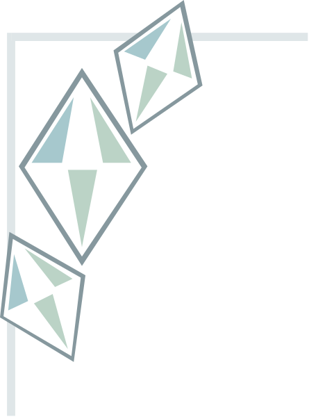 The image shows a sequence of three diamond shapes with varying sizes from left to right against a black background.