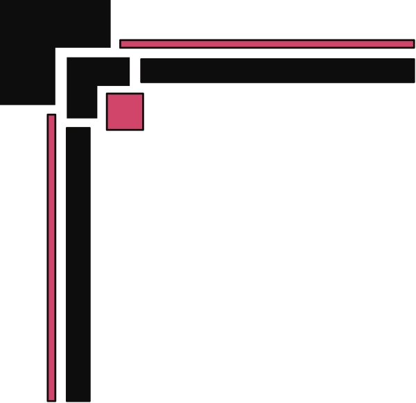 The image shows a simple black and white pixelated representation of an abstract room with pink lines indicating walls and flooring, giving it a minimalist appearance.