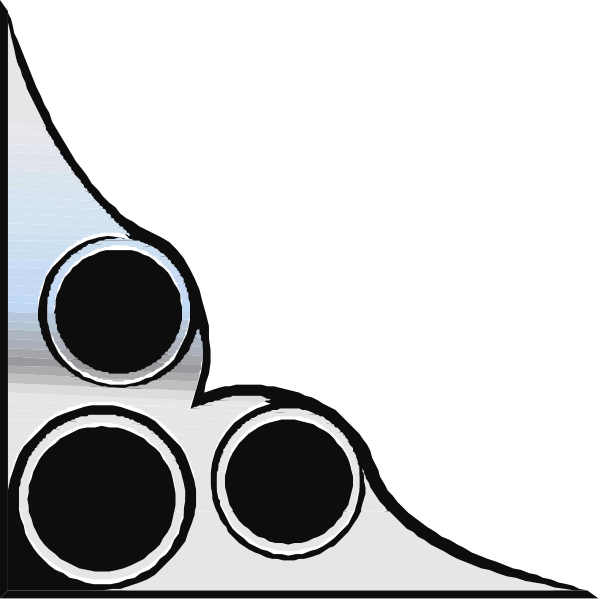 The image shows a black silhouette of an object with six circles on it against a white background.