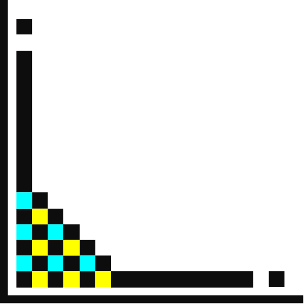The image shows a simple black background with two yellow squares on it; there is no text present within this small clip-art graphic.